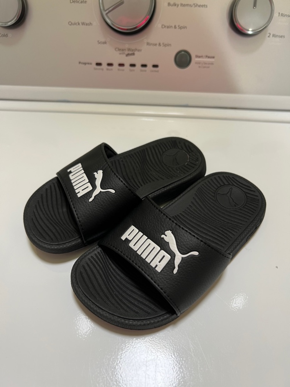 Puma Black Kids' Slide Sandals with White Logo
